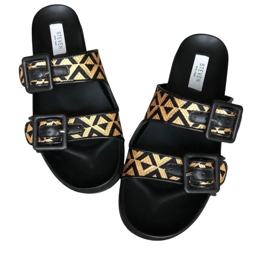 Steven New York Women's Micah Black and Gold Platform Sandals 6.5